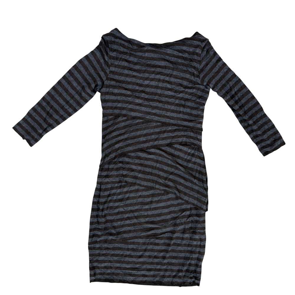 Bailey 44 Striped Layered Bodycon Dress Grey Brown 3/4 Sleeve Boat Neck Medium